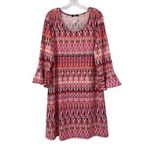 MSK 70s Inspired Bell Sleeve Geometric Shift Dress Knee Length Size XL Pennylane